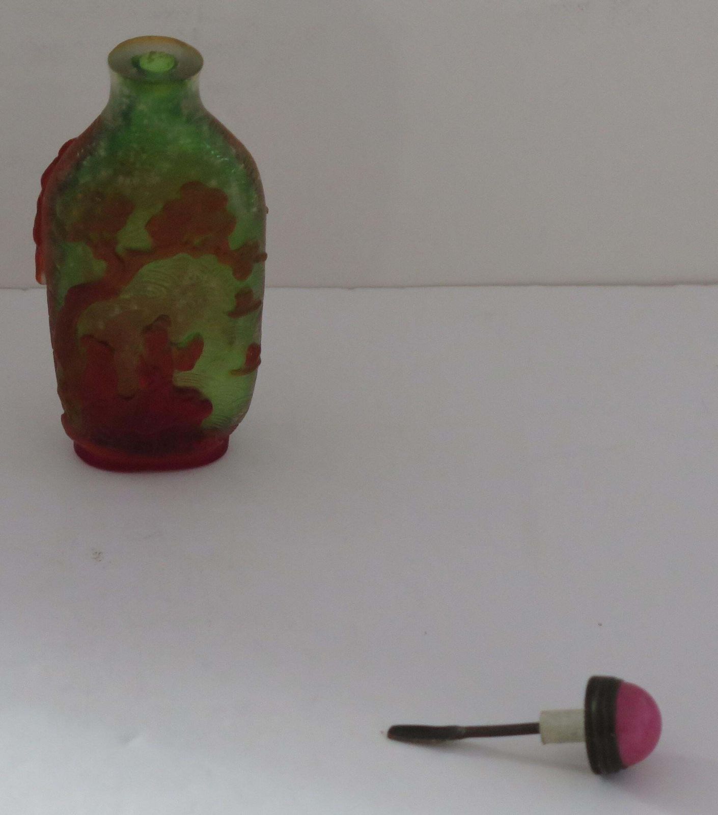 photo buy Chinese Export Snuff Bottle In Overlay Cameo Glass Finely Carved, Circa 1920s