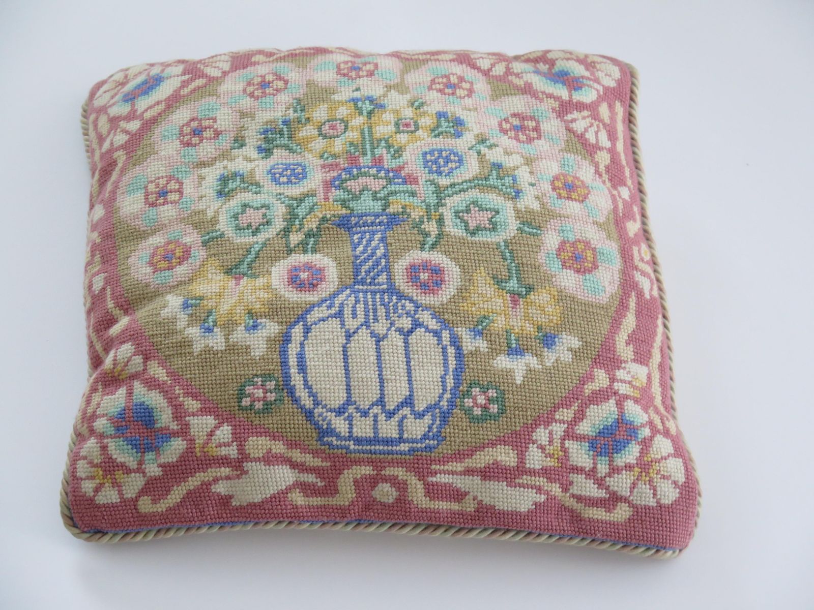 Woven Cushion Or Pillow With Flower Vase Pattern In Pastel Shades, Circa 1930s photo Textiles