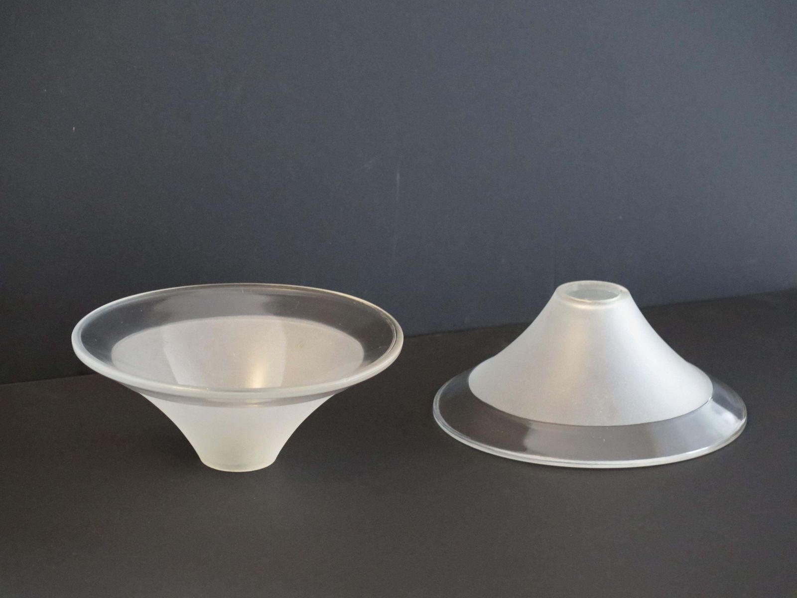 Art Deco Period Glass Lampshades Pair (B) Conical & Frosted, Circa 1925 photo 178.0