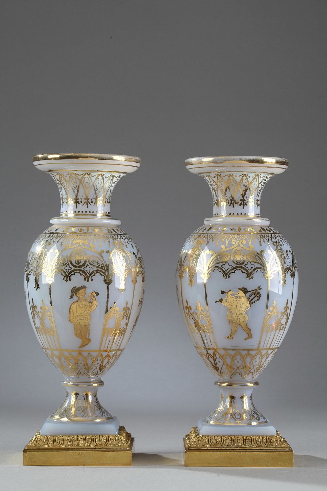Pair Of White Opaline Crystal Vases By Jean Baptiste Desvignes
