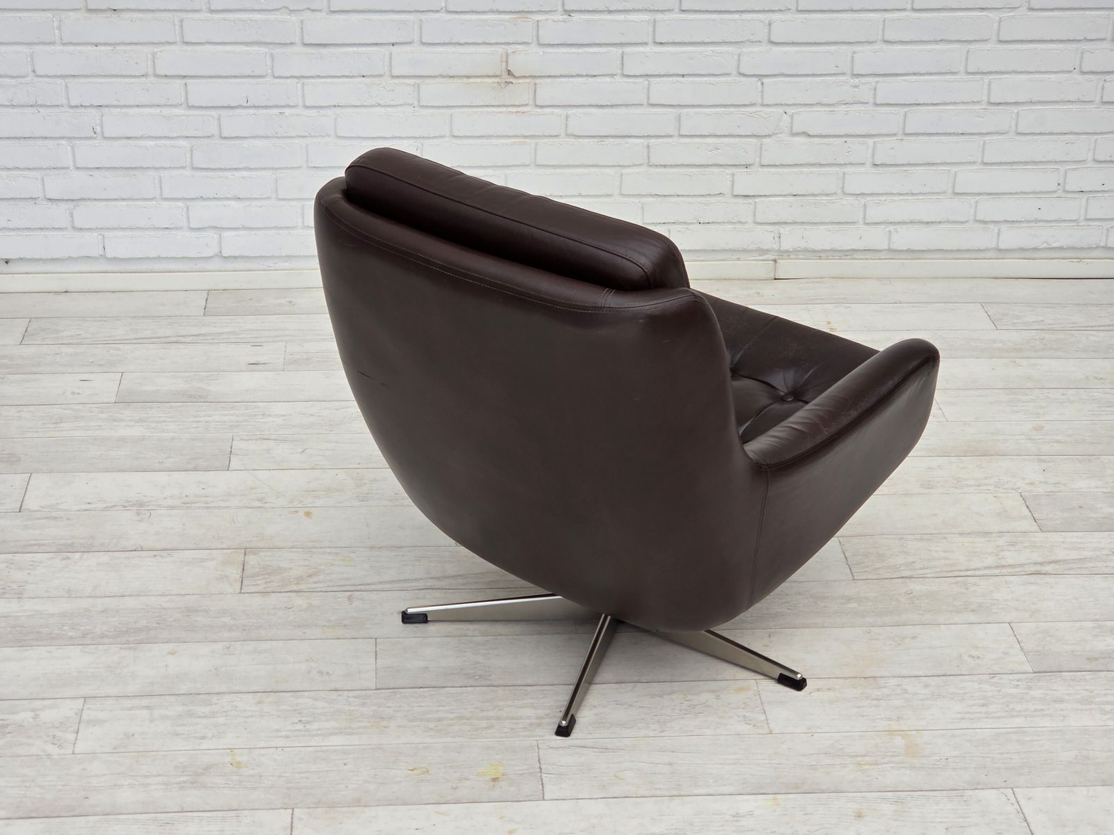 1970s, Set Of Two Swivel Lounge Chairs With Footstool, Leather. photo buy