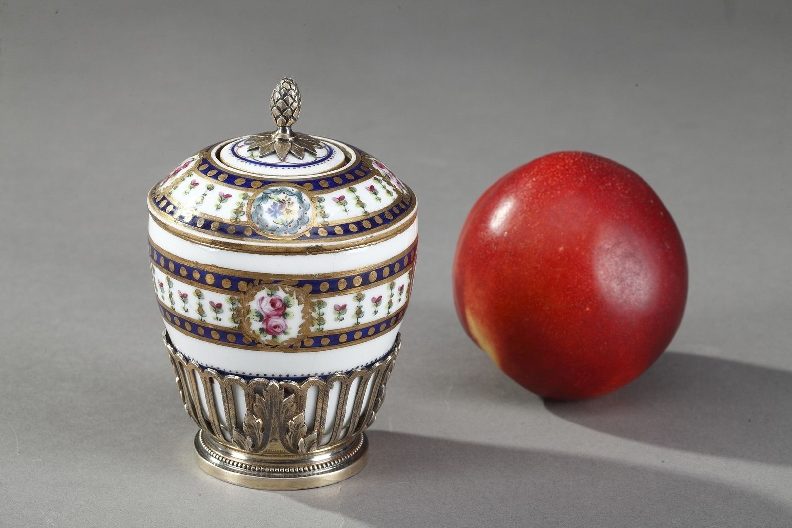 Small Antique Inkwell In Porcelain And Silver Gilt In Sevres Style photo furniture