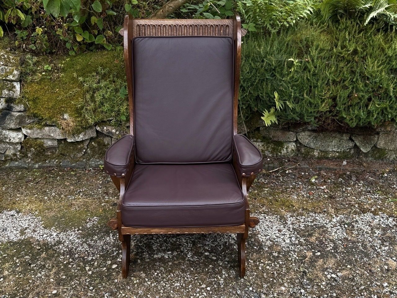 A Nigel Rupert Griffiths Monastic Carved Oak Leather Fireside Chair / Armchair photo furniture
