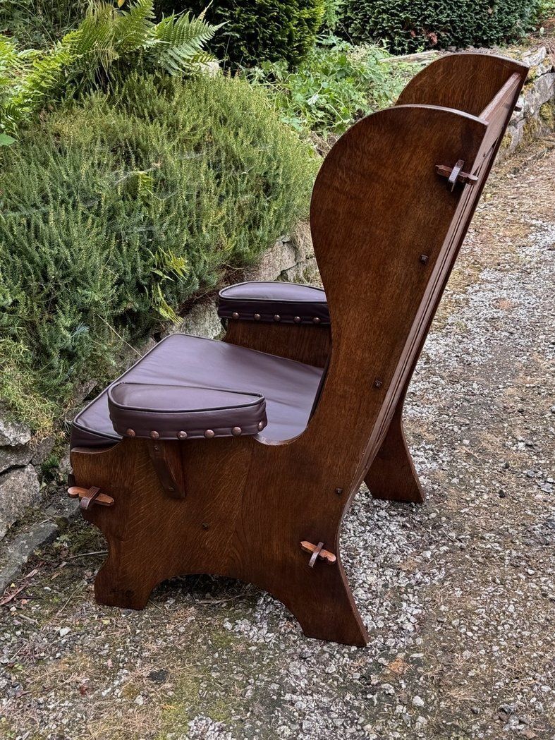 Furniture A Nigel Rupert Griffiths Monastic Carved Oak Leather Fireside Chair / Armchair photo