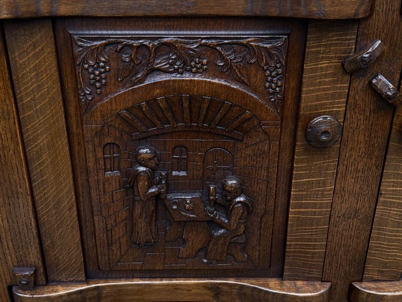 Furniture A Nigel Griffiths Monastic Carved Oak Flemish Drinks Cabinet / Wine Cupboard photo