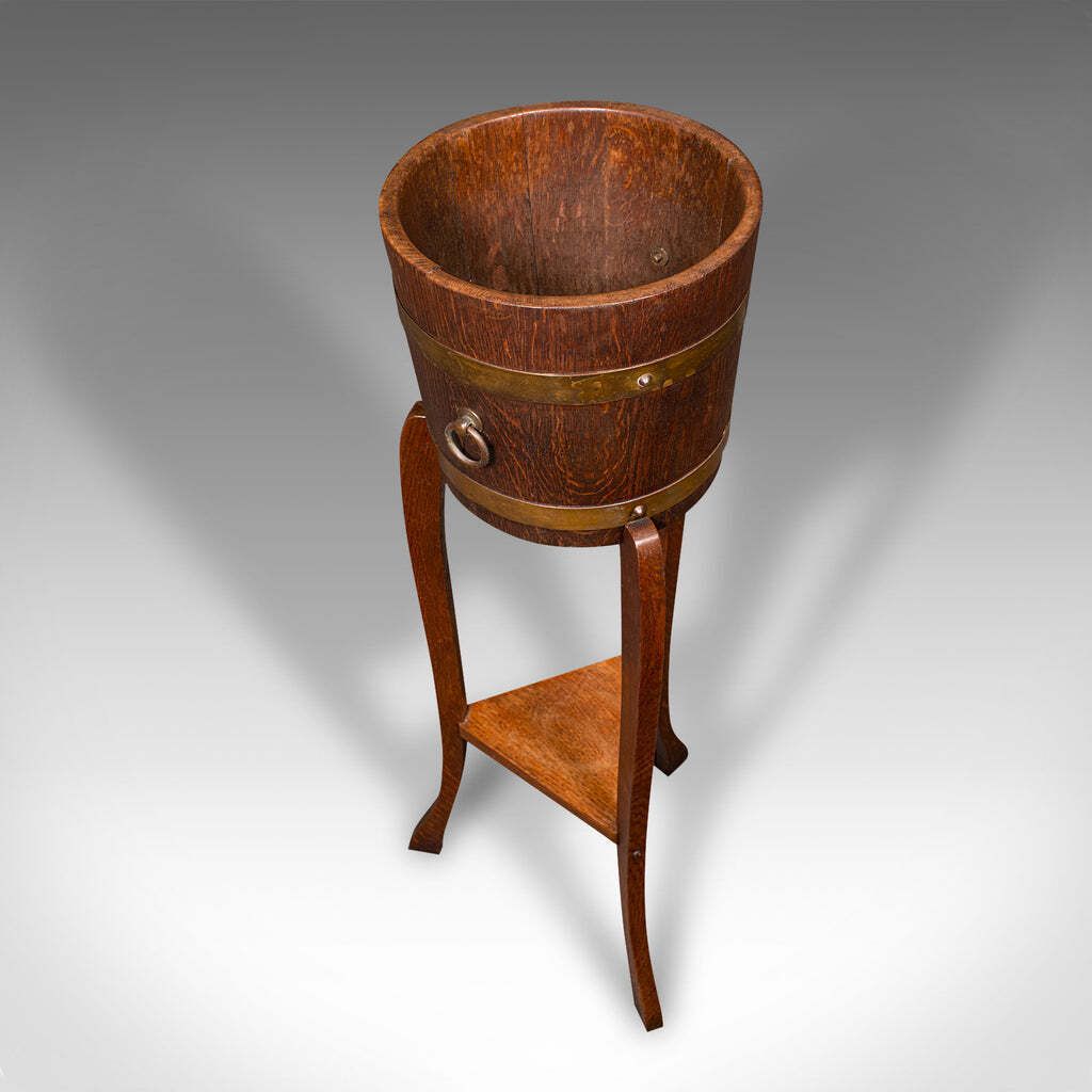 Antique Decorative Jardiniere Stand, English, Coopered Oak, Planter, Circa 1920 photo vinterior