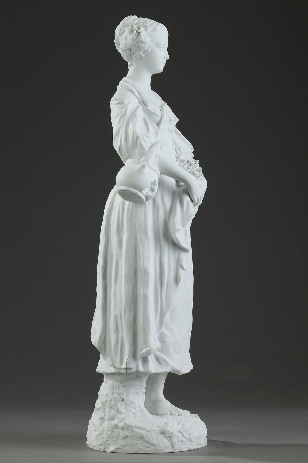 photo furniture Biscuit Statuette "Young Woman With Flowers"  19th Century Period