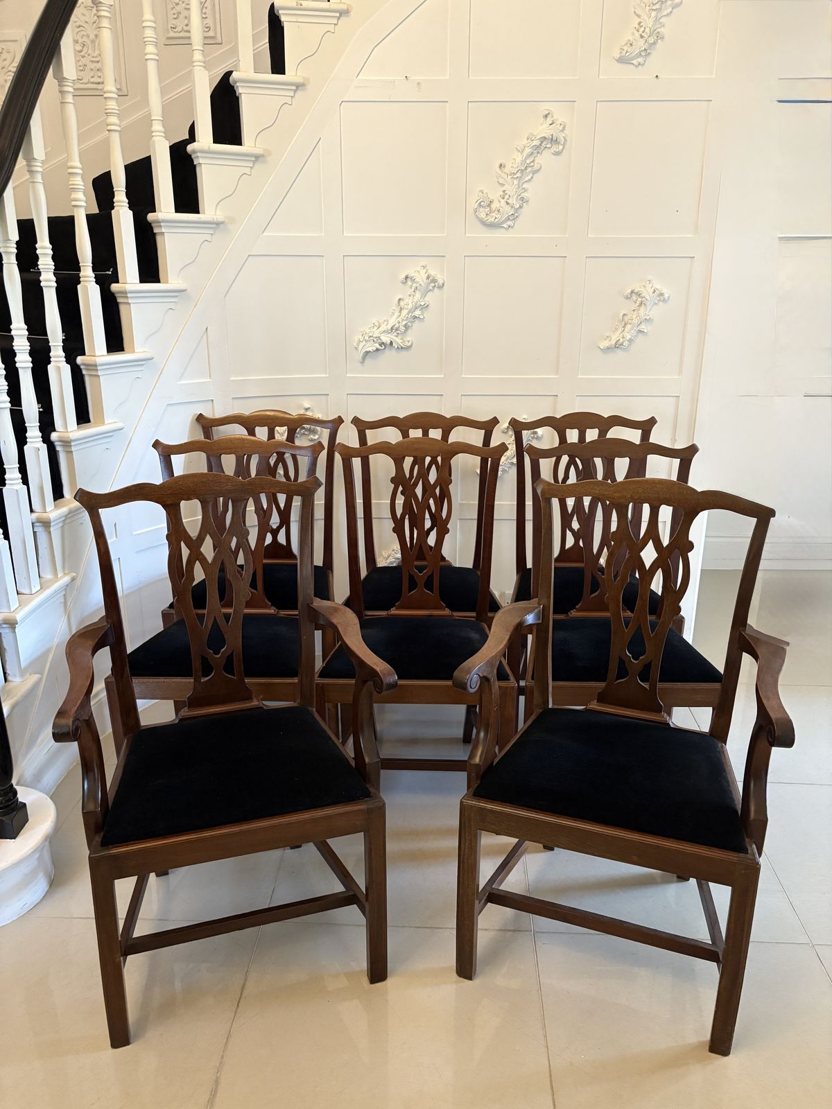 Set Of 8 Antique Early 20th Century Quality Mahogany Dining Chairs