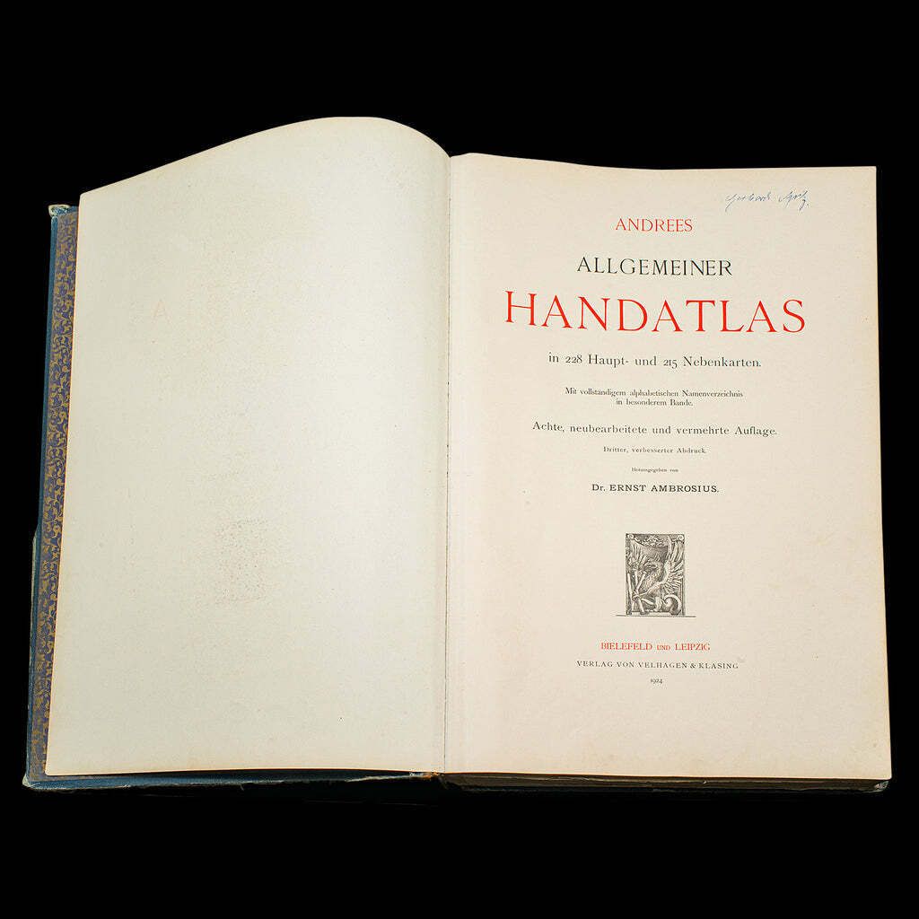Antique Andrees Handatlas, German Cartography Book, Maps, Atlas, Reference, 1924 photo for sale