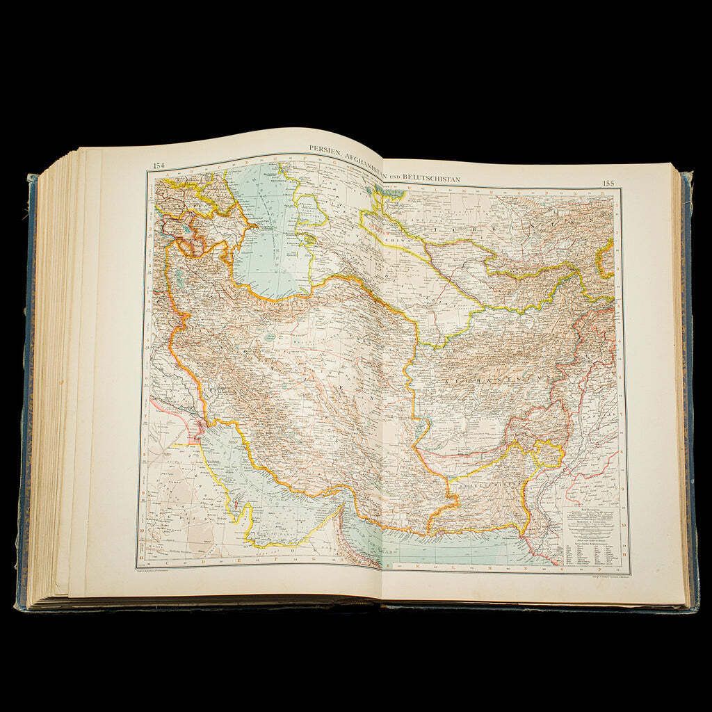 Home Decor Antique Andrees Handatlas, German Cartography Book, Maps, Atlas, Reference, 1924 photo
