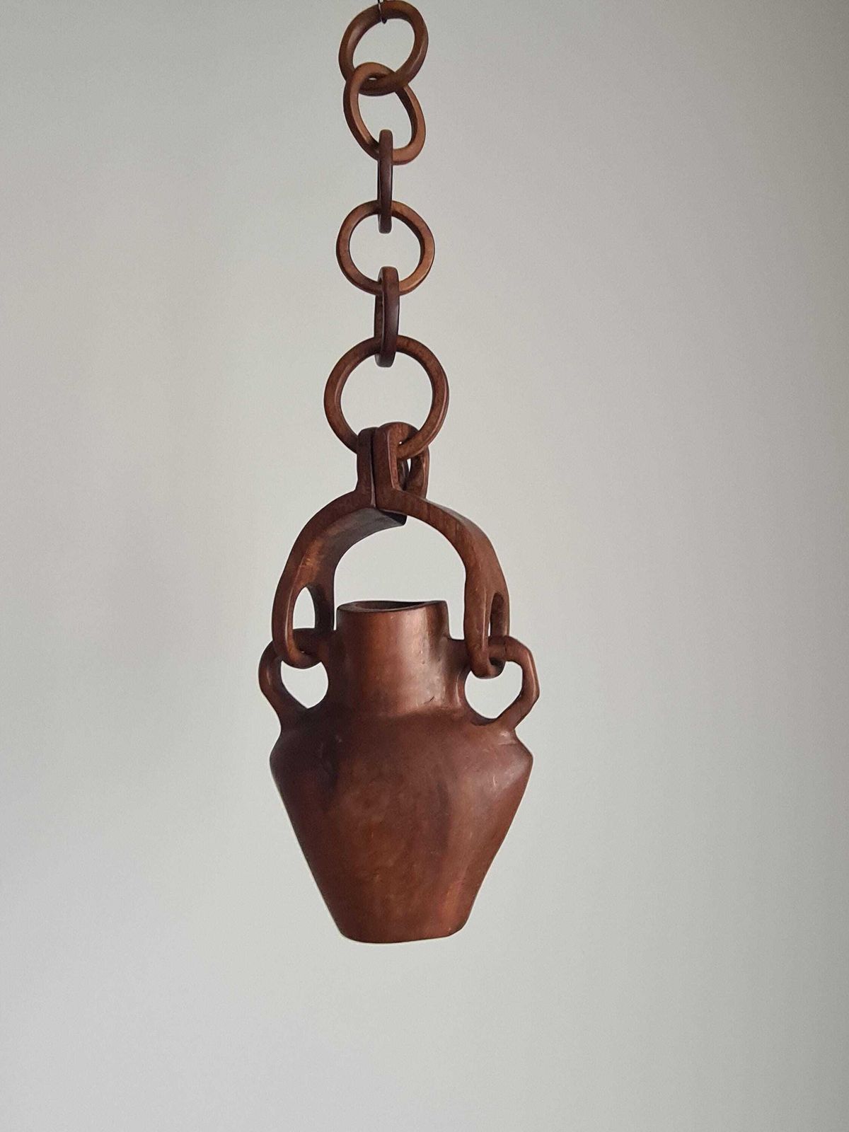 Hanging Vase In Solid Wood Carved From The Mass / Handmade / 1960s / Mid Century / Decoration / 20th Century / Brutalist photo furniture