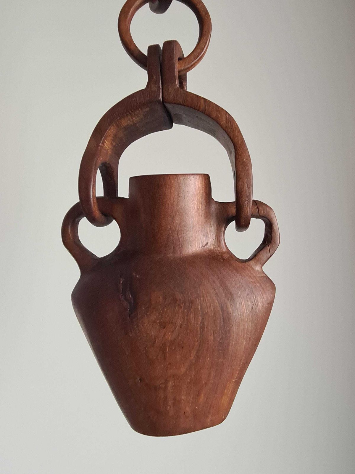 Hanging Vase In Solid Wood Carved From The Mass / Handmade / 1960s / Mid Century / Decoration / 20th Century / Brutalist photo for sale