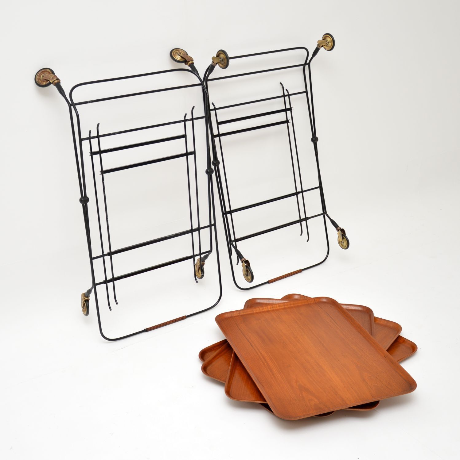 Pair Of Vintage Swedish Teak Side Tables / Trolleys photo vintage
