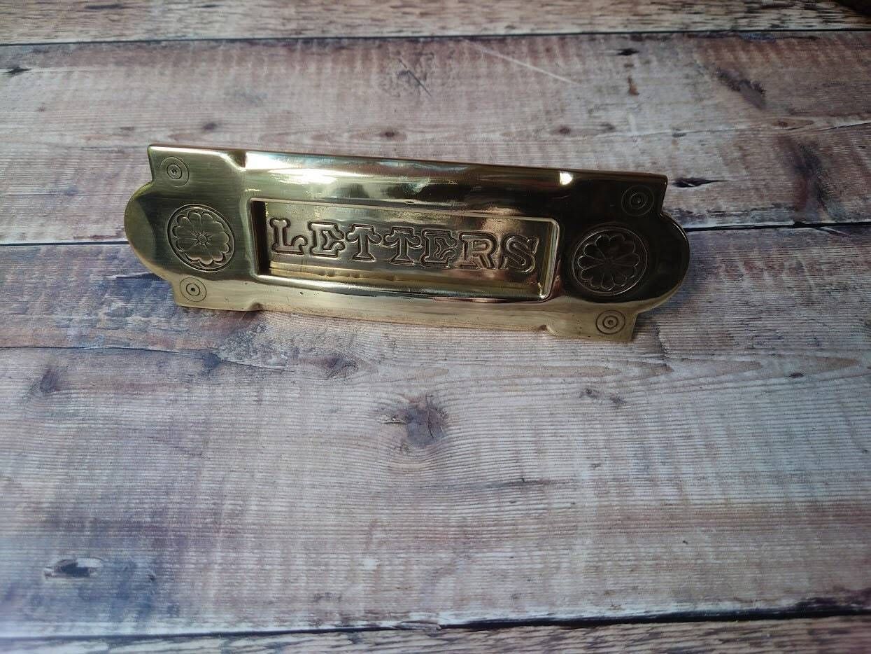 Small Stunning Gothic Polished Brass Door Mail Slot photo furniture