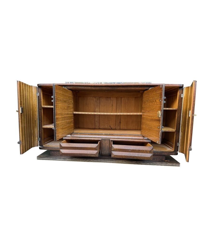 An Art Deco 1940s Oak Sideboard By Gaston Poisson With Original Marble Top. photo for sale