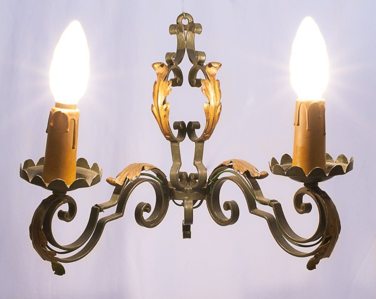 Set Of Large Chandelier And 2 Wall Lights Poillerat 1950 photo buy