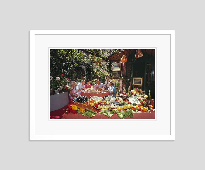 Slim Aarons 'Lunch At La Pigna' Framed White photo furniture