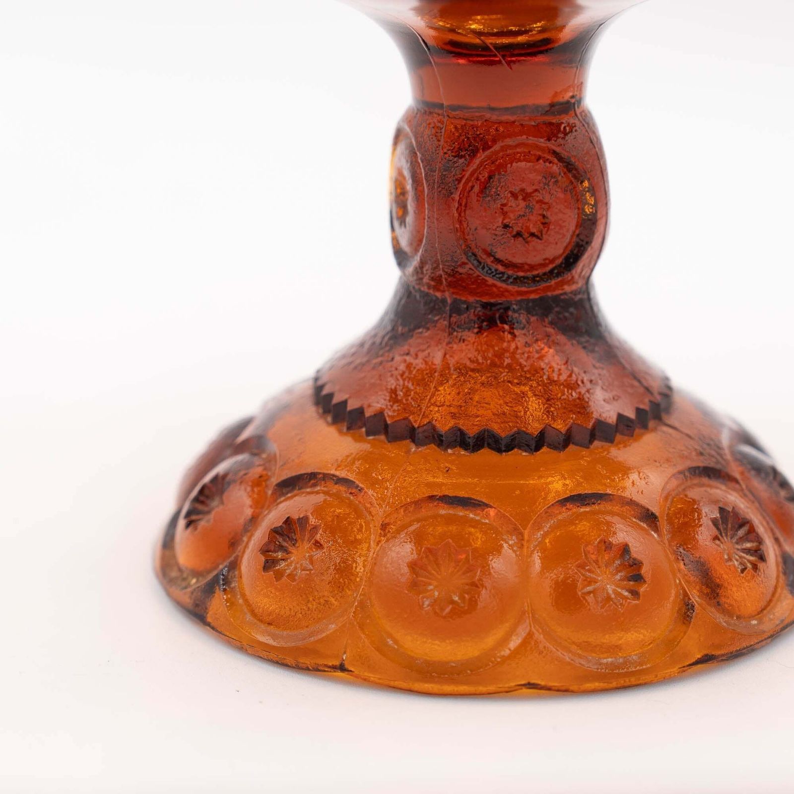 Amber Glass Moon & Stars Pedestal Bowl   Le Smith   C1960s photo vintage