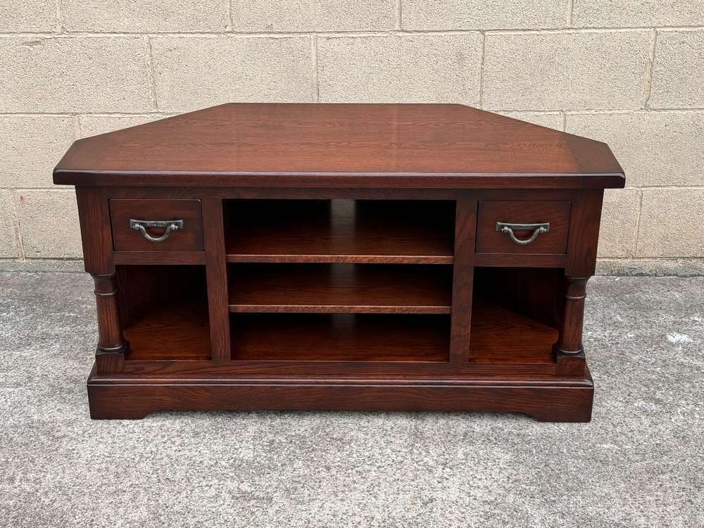 A Wood Brothers Old Charm Tudor Brown Oak Corner Tv Cabinet / Stand / Media Unit