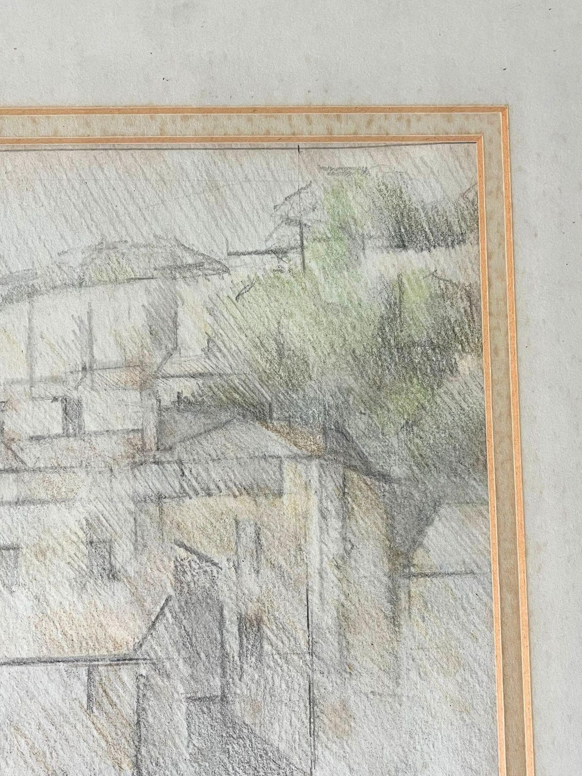 Cityscape Drawing Of Bristol Vintage 20th Century Artwork By John Ferguson, Signed, Framed And Glazed, Realist Cubist photo for sale