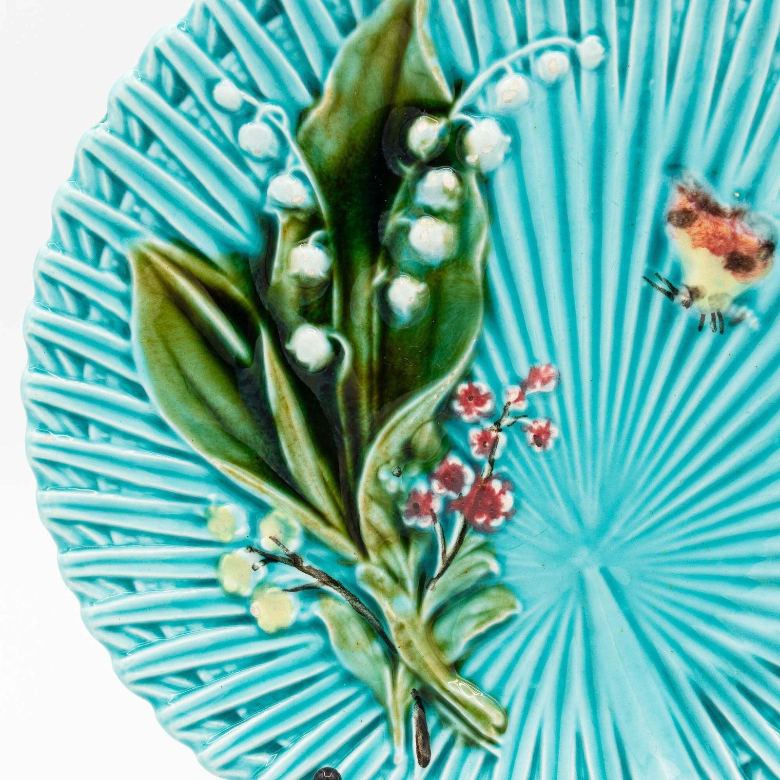 Antique Art Nouveau Light Green Majolica "Lilly Of The Valley" Plates   Smf Schramberg   Set Of 3   1920s photo Home Decor
