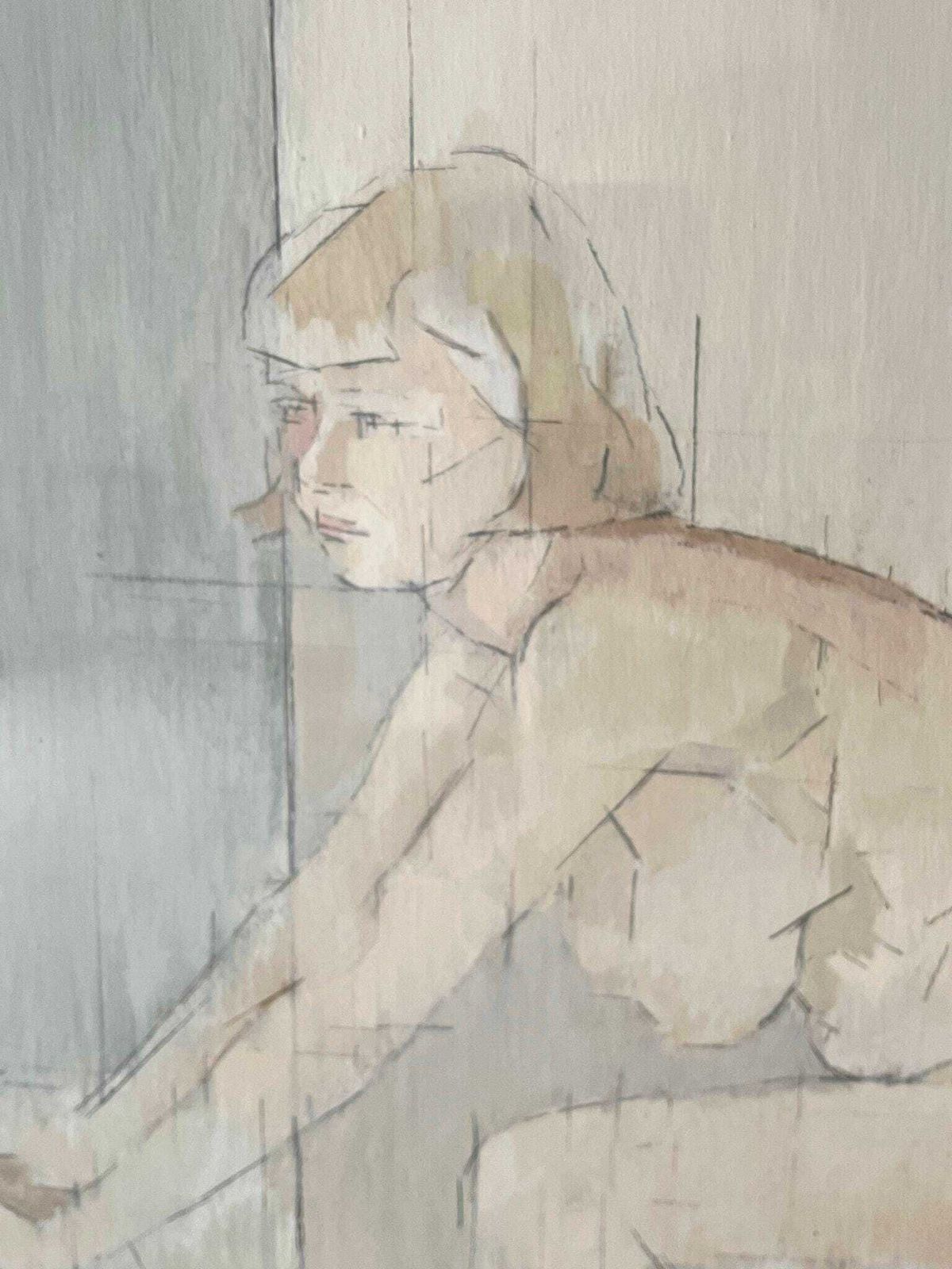 Leaning Nude Painting In Realist Style With Muted Colours, 20th Century Original Art, Signed John David Ferguson, Framed And Glazed photo for sale