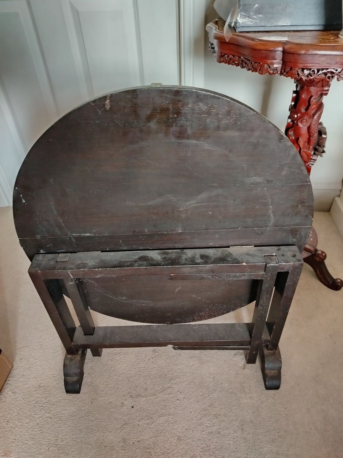Lovely, Rare Chinese Circular Carved Hardwood Fire Screen & Coffee Table photo 180.0