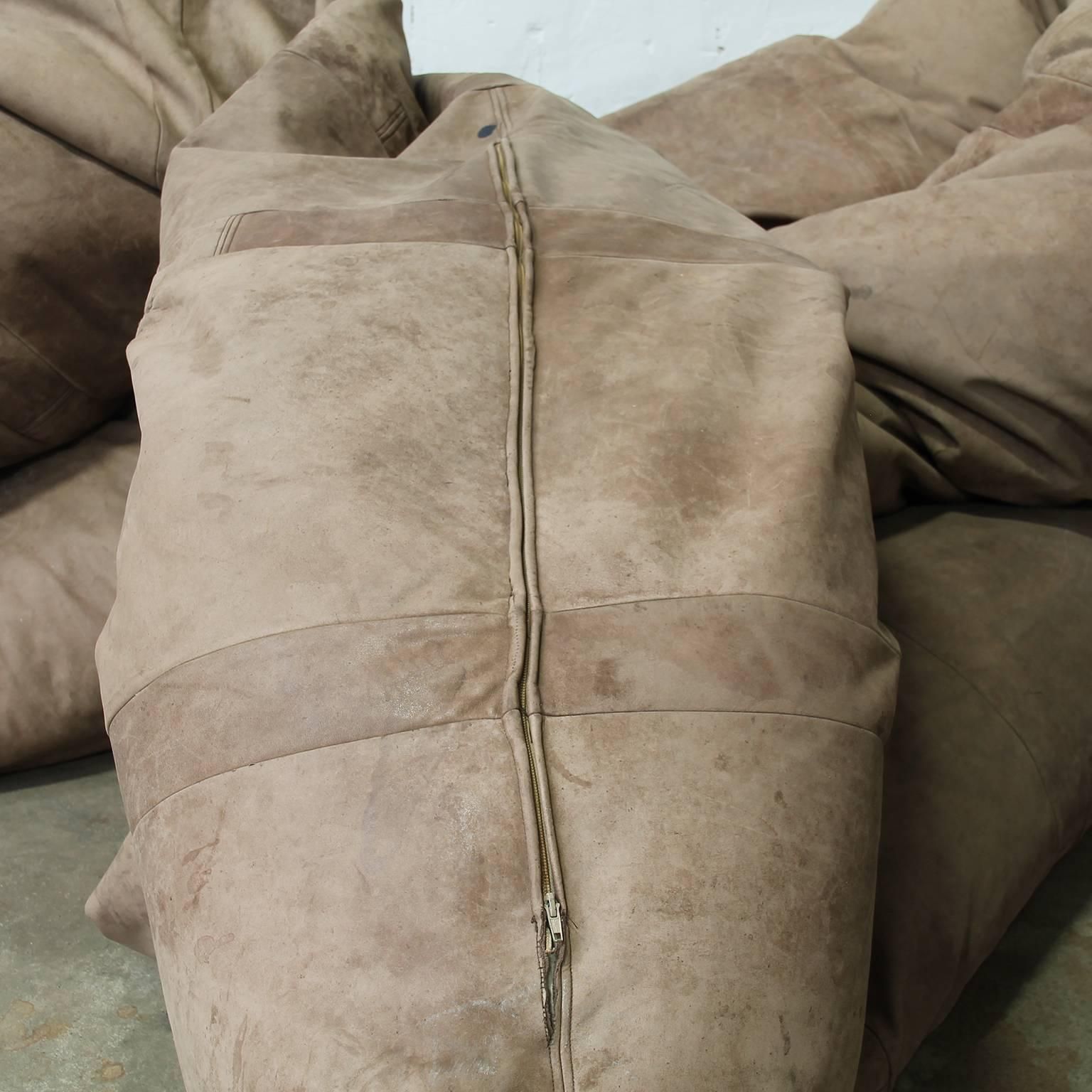 1960, Hans Roebers, Very Long Original Snake Couch In Old Brown Leather photo buy