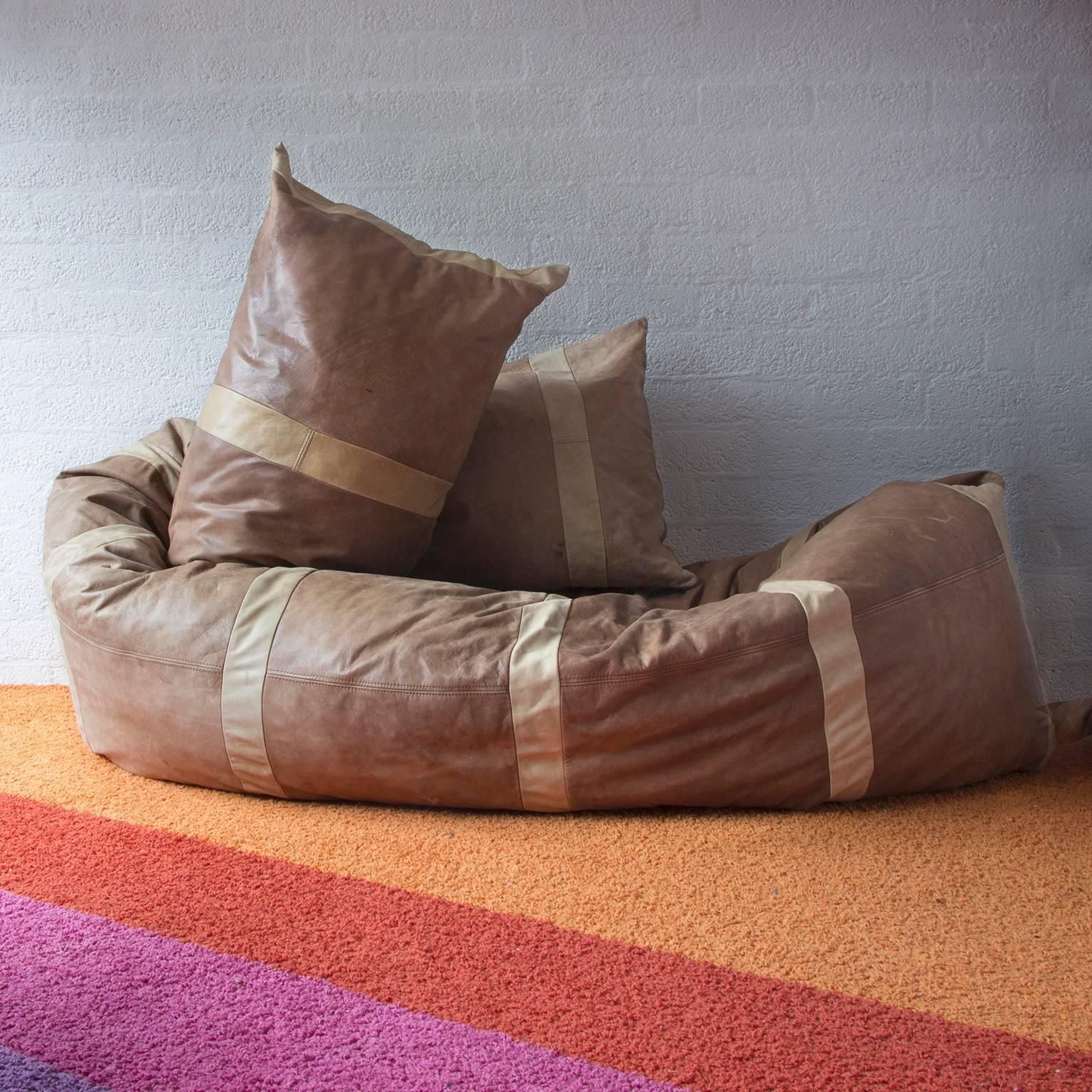 1960, Hans Roebers, Original Snake Couch In Beautiful Soft Brown Leather photo furniture