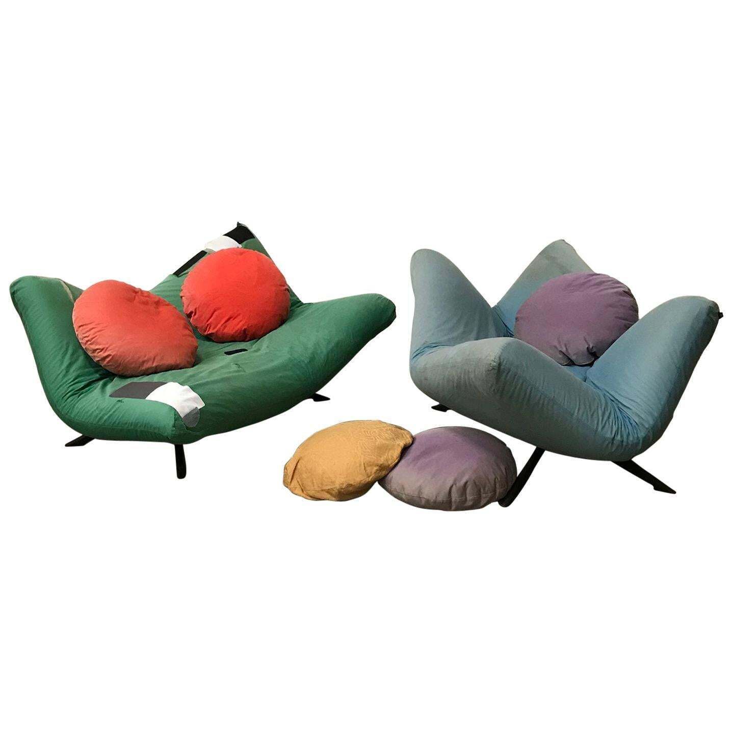 1980, Fabrizio Ballardini For Arflex, 2 Couches Ribalta In Original Soft Fabric