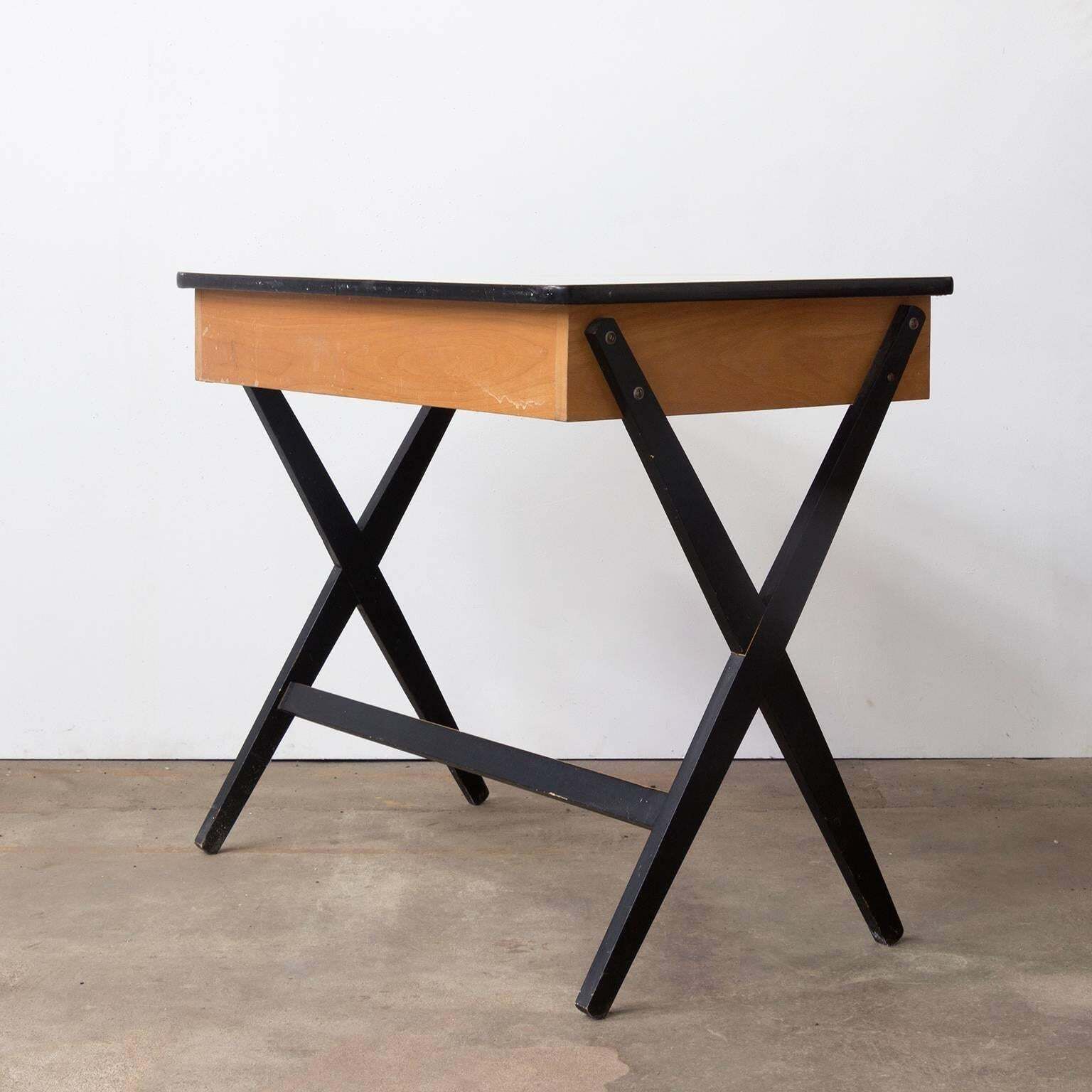 1954, Coen De Vries For Devo Wooden Writing Desk With Red Drawer And Formica Top photo for sale