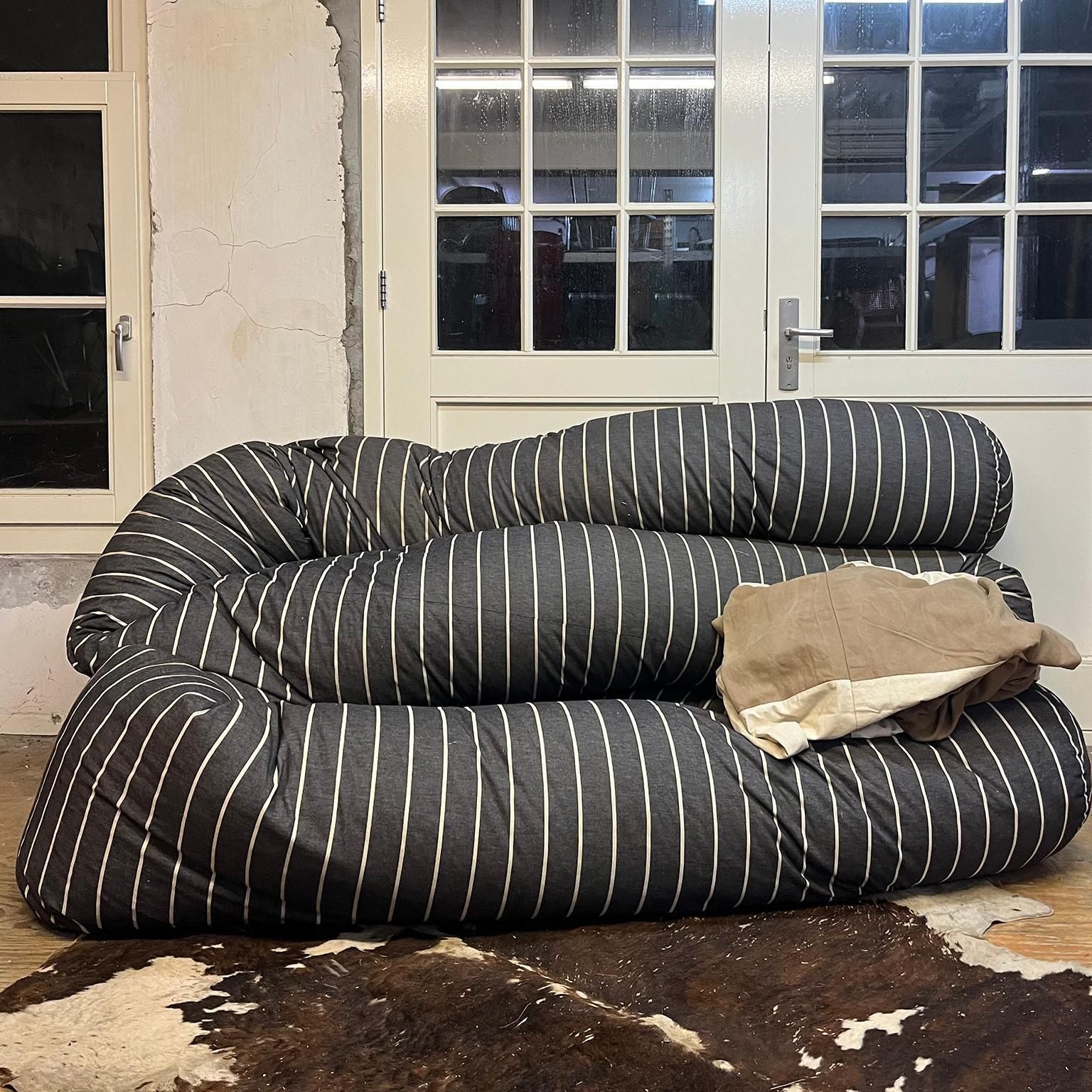 Furniture 1960, Hans Roebers, Original Snake Couch, Redone In Brown And White Fabric In 90 photo