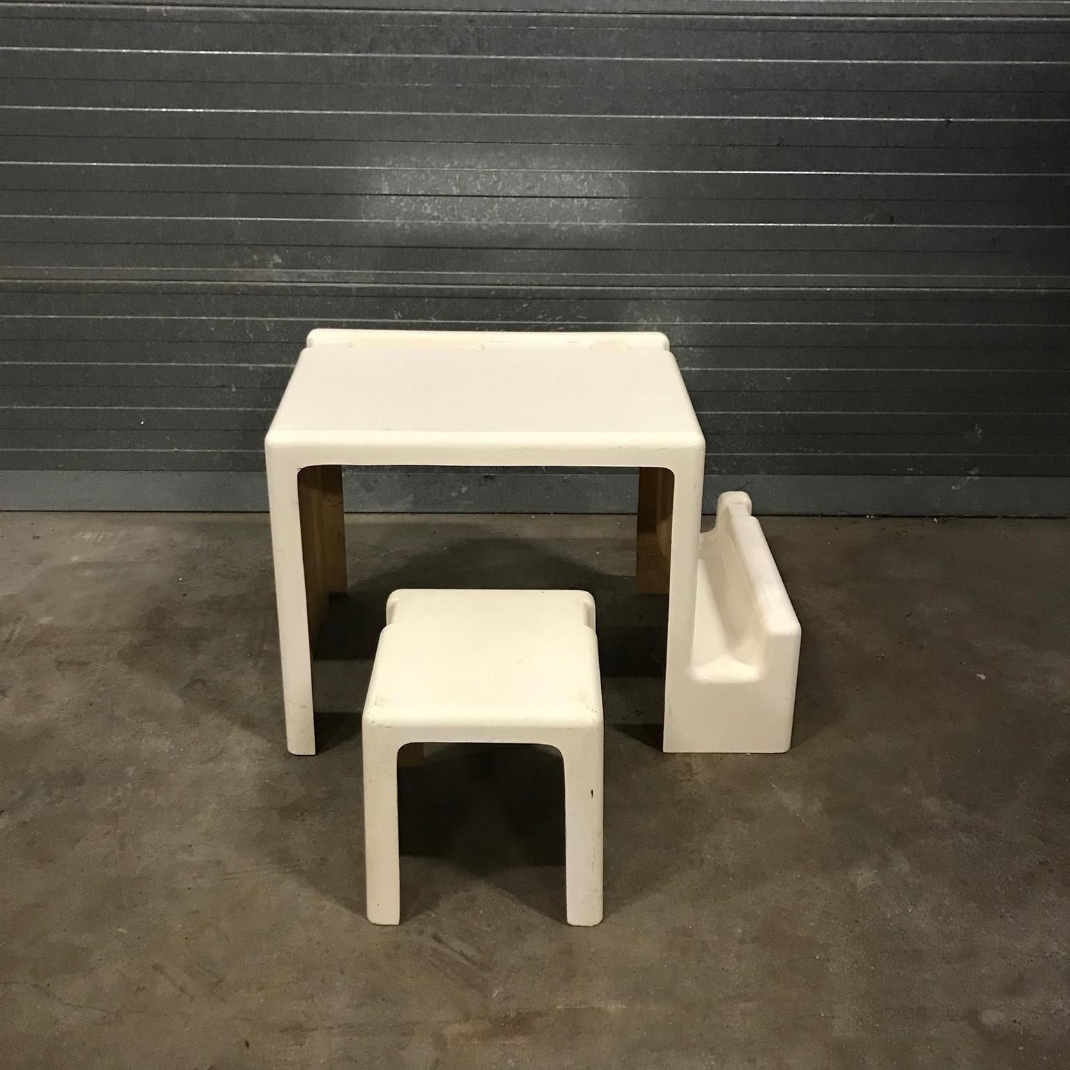 Rare 1970s Off White Plastic Children Desk With Stool, Circa 1970 photo for sale