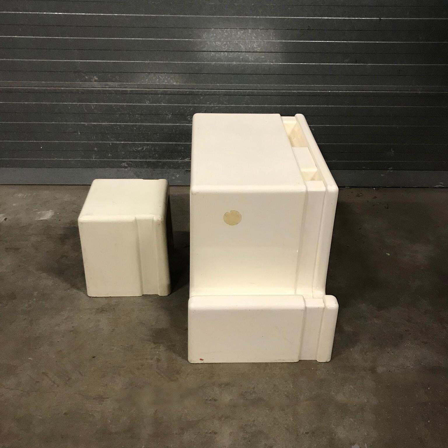 Rare 1970s Off White Plastic Children Desk With Stool, Circa 1970 photo buy