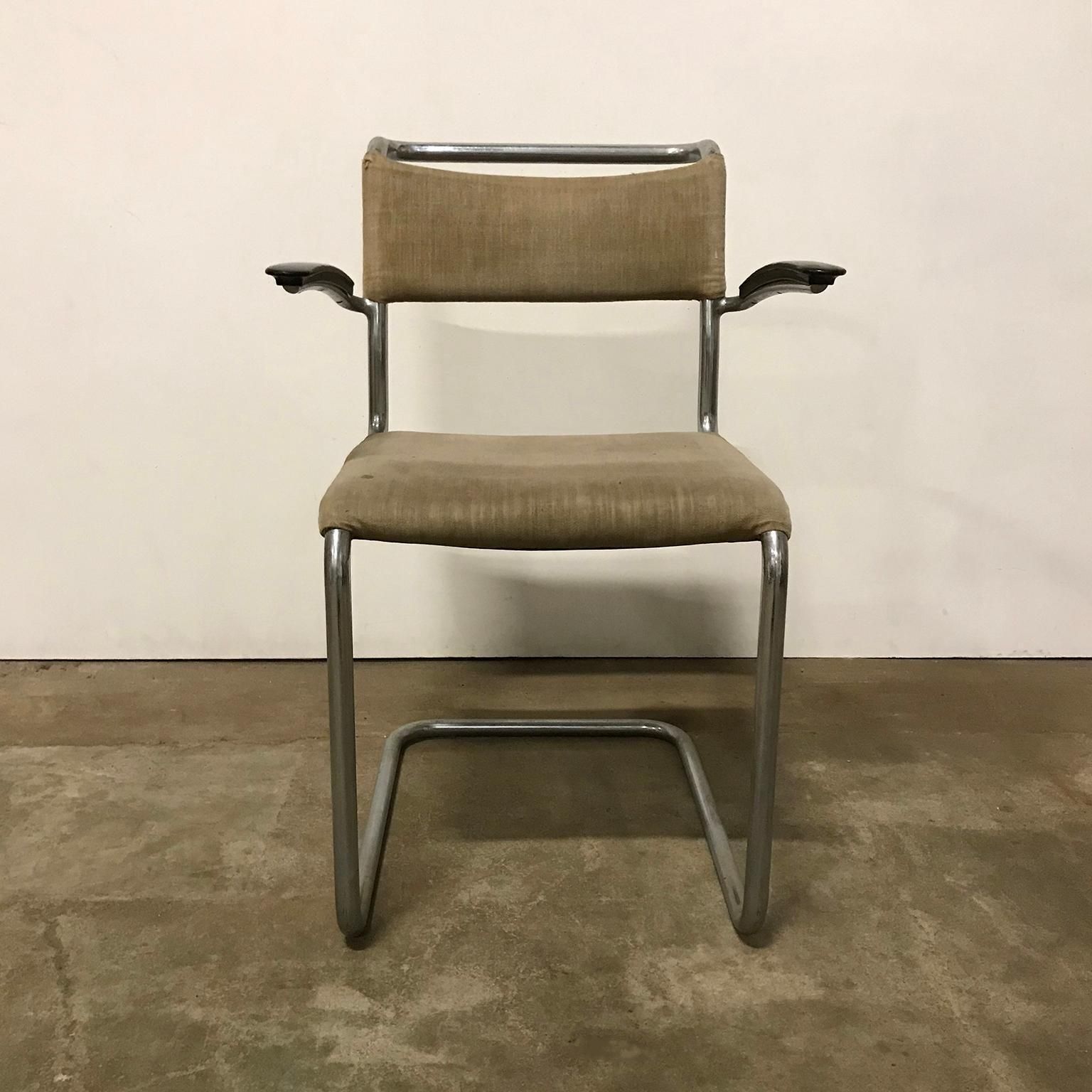 1930, W.H. Gispen, Original Very Early 204 Chair With Horse Hair Filling photo vinterior