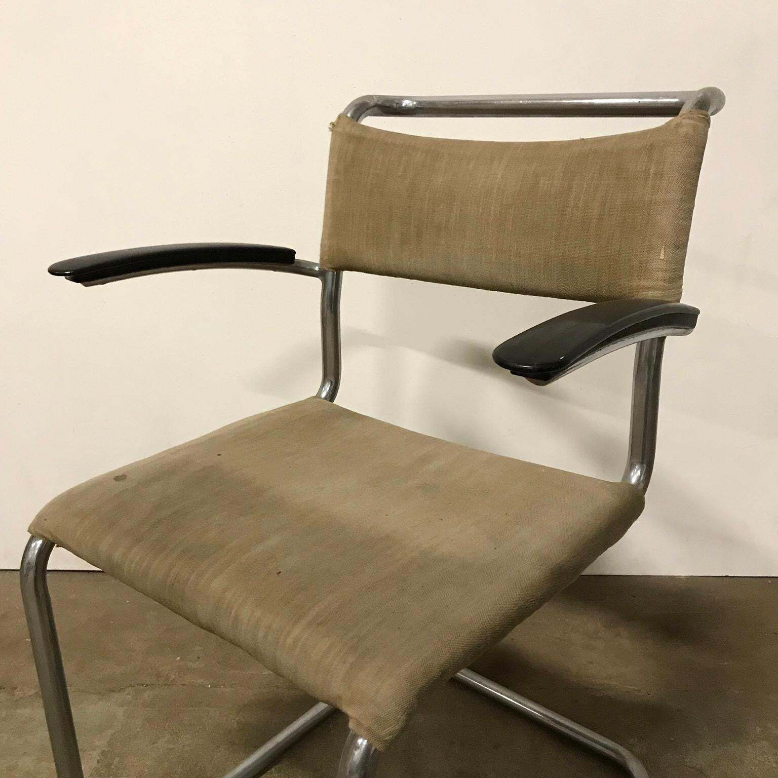 1930, W.H. Gispen, Original Very Early 204 Chair With Horse Hair Filling photo vintage