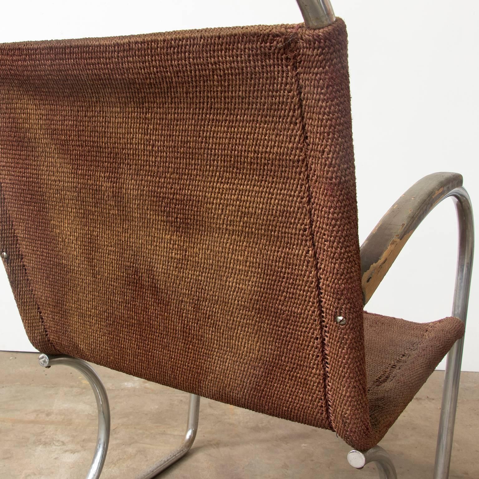 Circa 1930, Original, Early Tubular Easy Chair With Original Robe Woven Seat photo vinterior