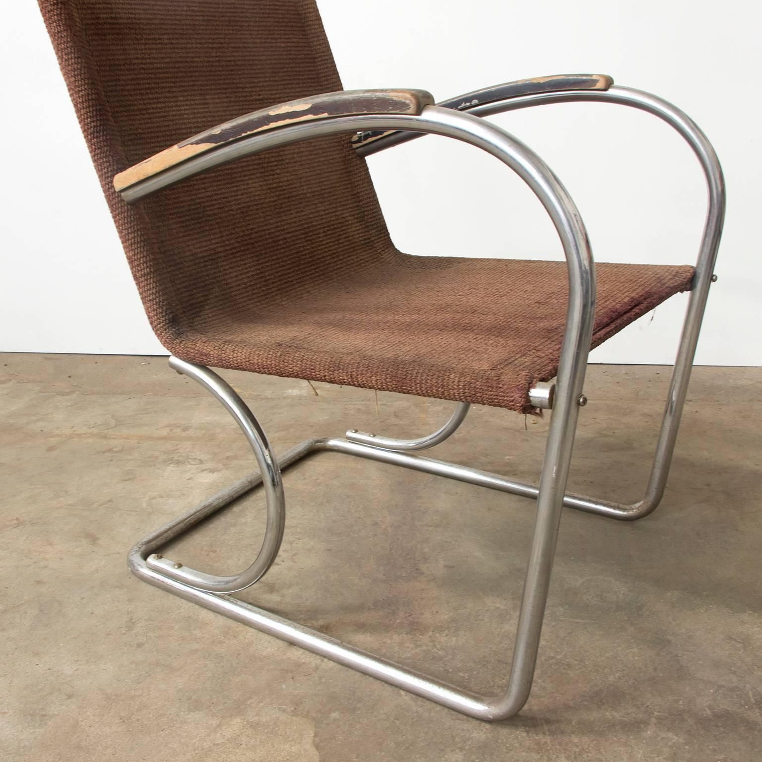 Circa 1930, Original, Early Tubular Easy Chair With Original Robe Woven Seat photo buy