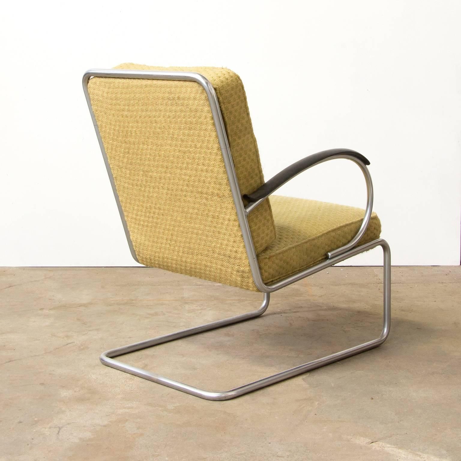 1933, W.H. Gispen For Gispen Culemborg, Easy Chair 409 By Gispen Designed Fabric photo for sale