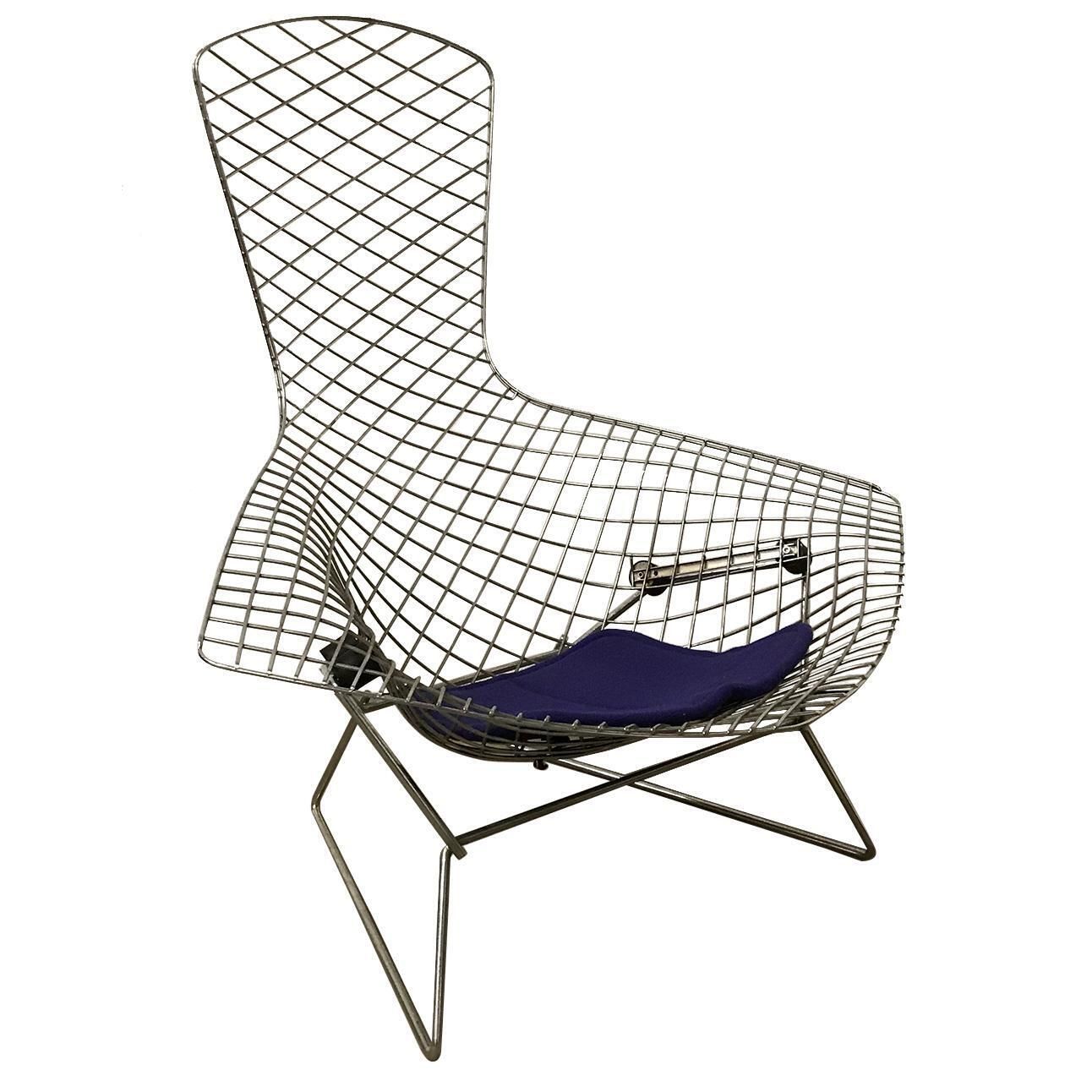Harry Bertoia, Knoll International Large Chrome Bird Chair, Purple Cushion, 1952