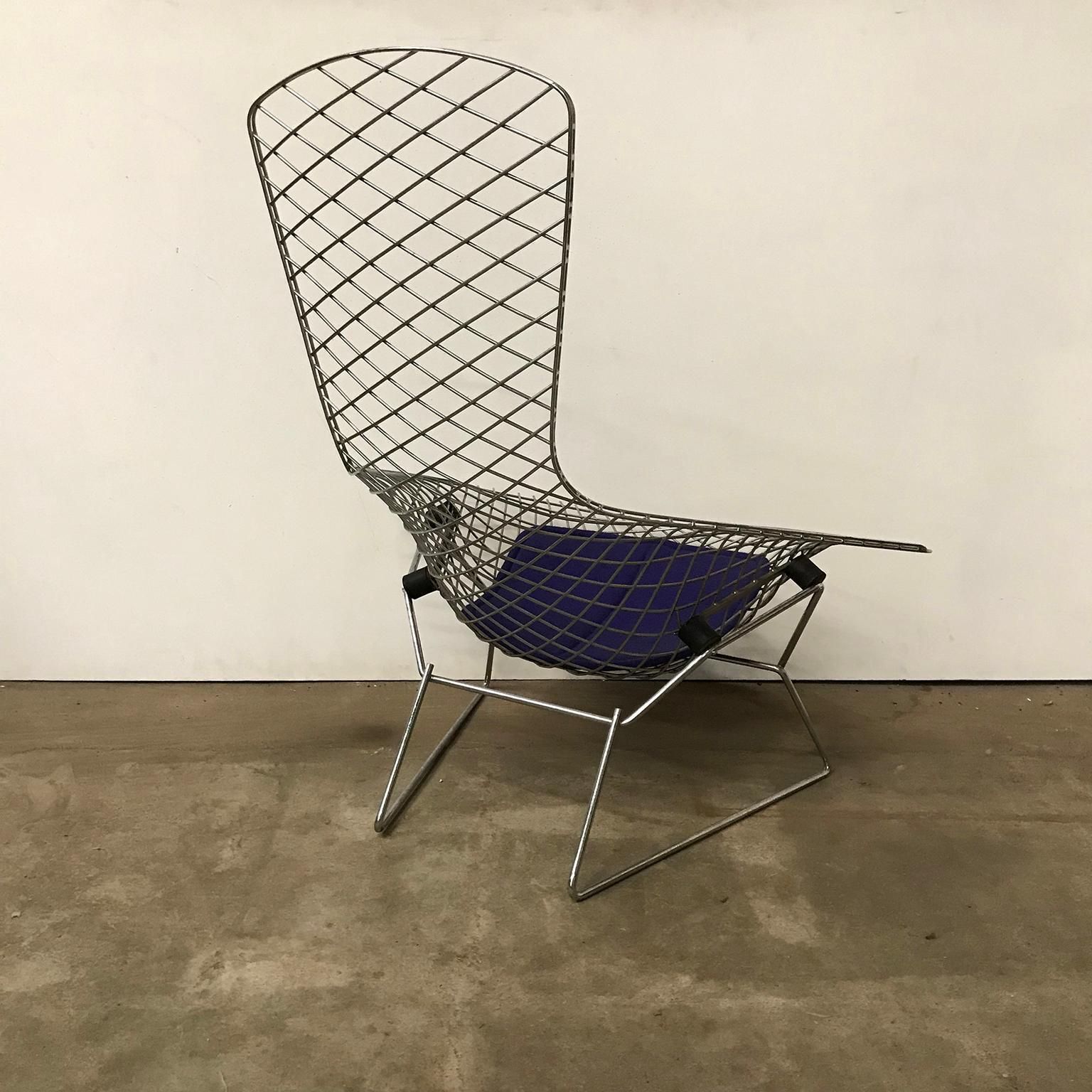 Harry Bertoia, Knoll International Large Chrome Bird Chair, Purple Cushion, 1952 photo Furniture