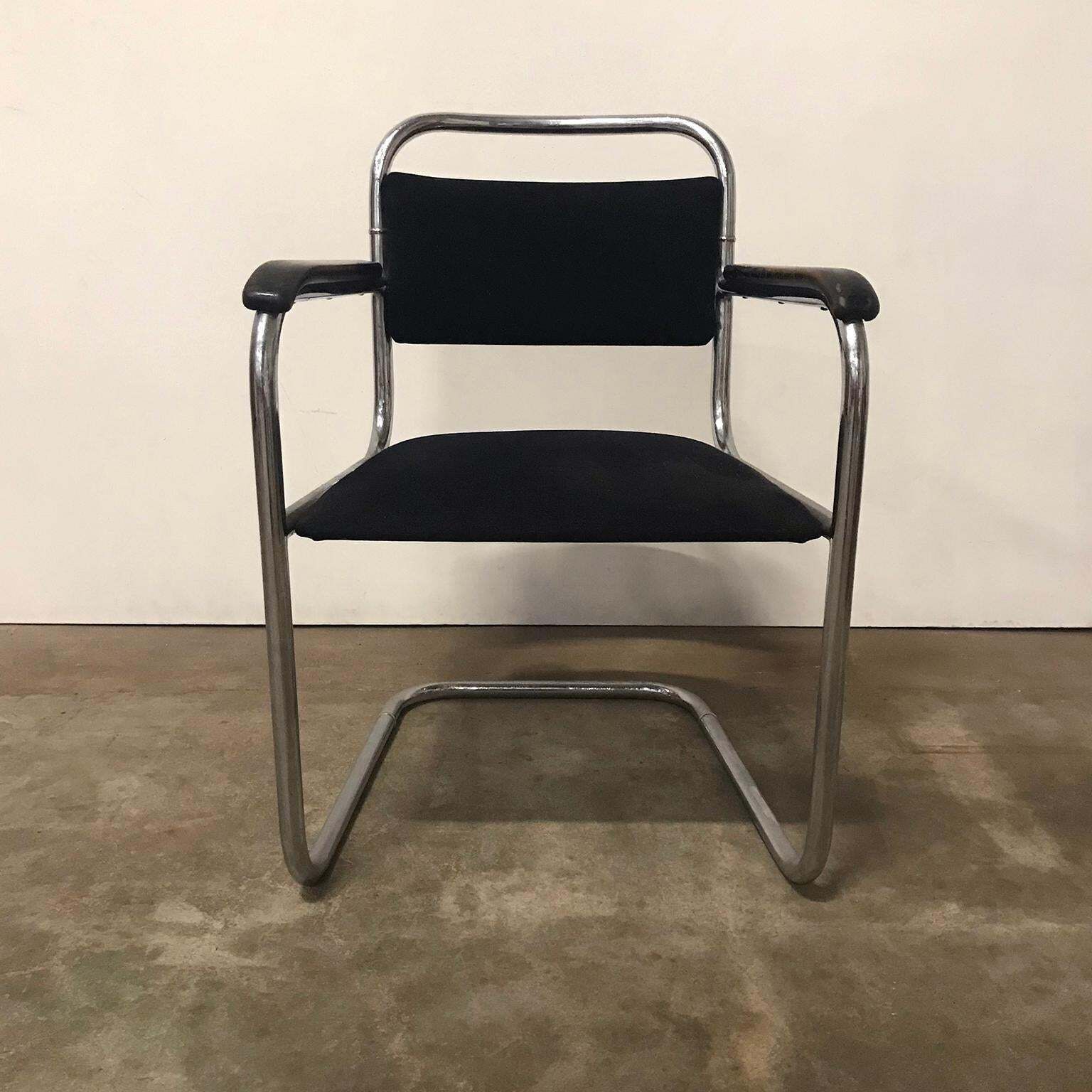 Dutch Design, Set Of Original Tubular Chairs With Black Upholstery, Circa 1930 photo vinterior
