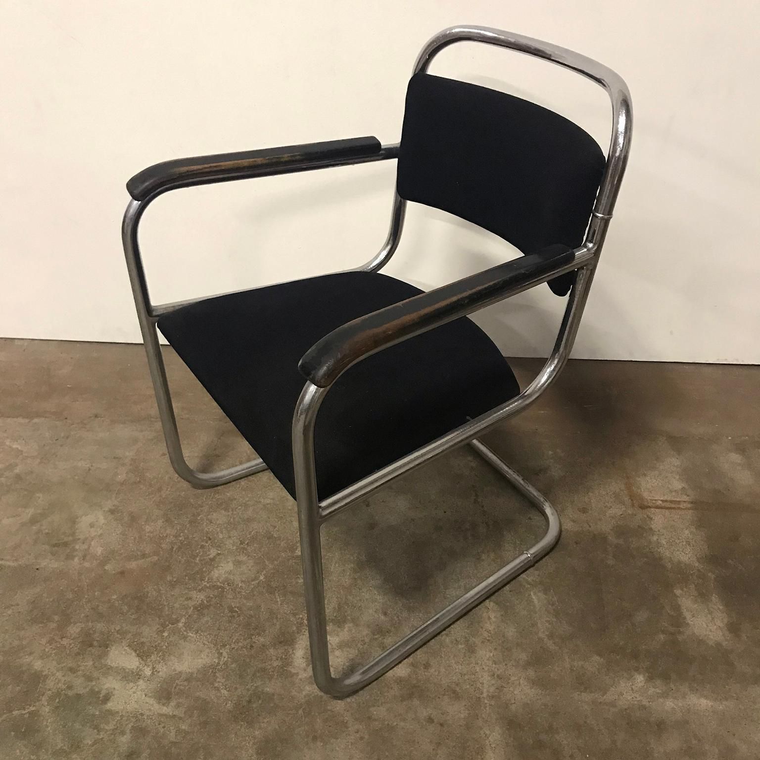 Dutch Design, Set Of Original Tubular Chairs With Black Upholstery, Circa 1930 photo buy