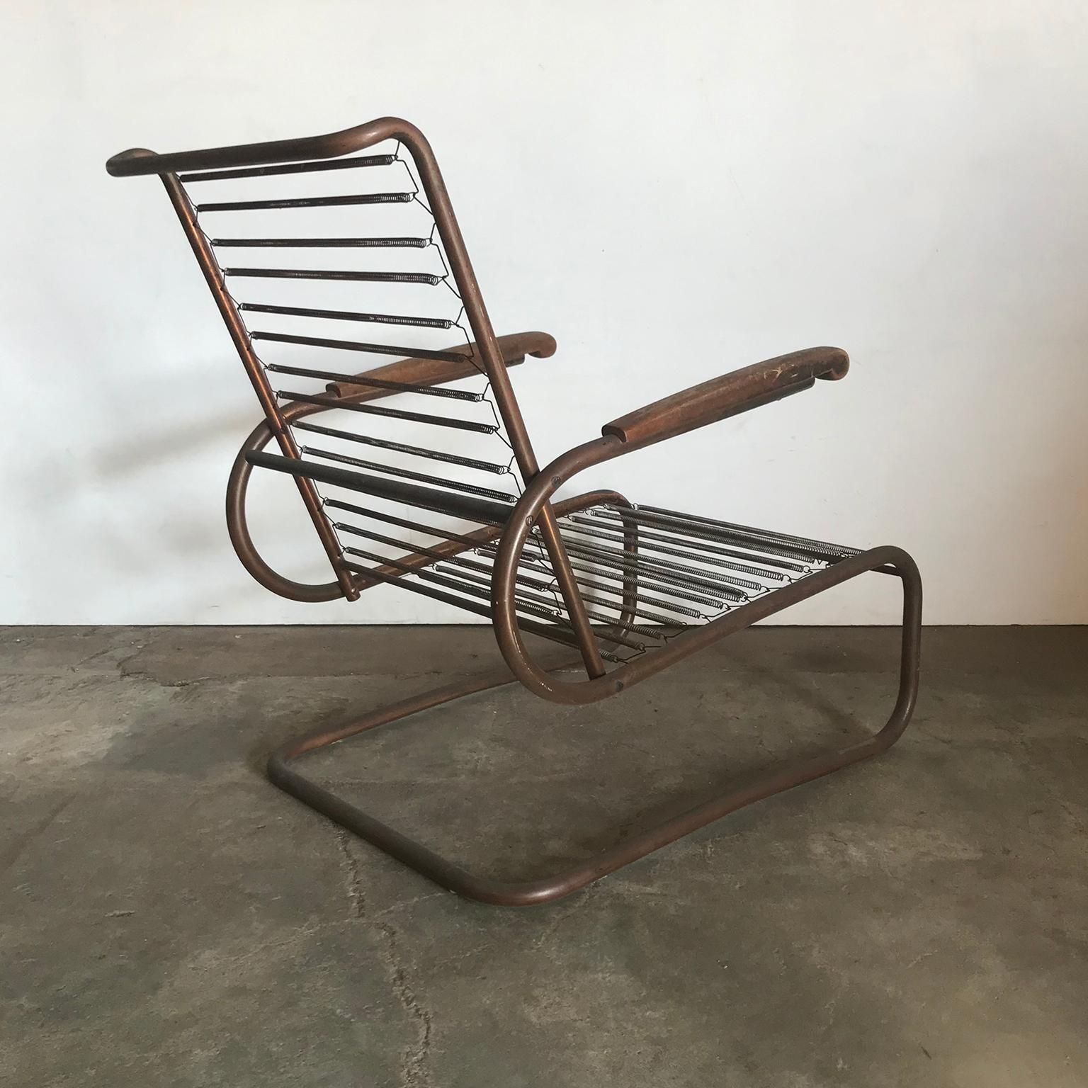 1930, Paul Schuitema For Fana Metaal, Red Copper Chair With Wooden Armrests photo 5033.0