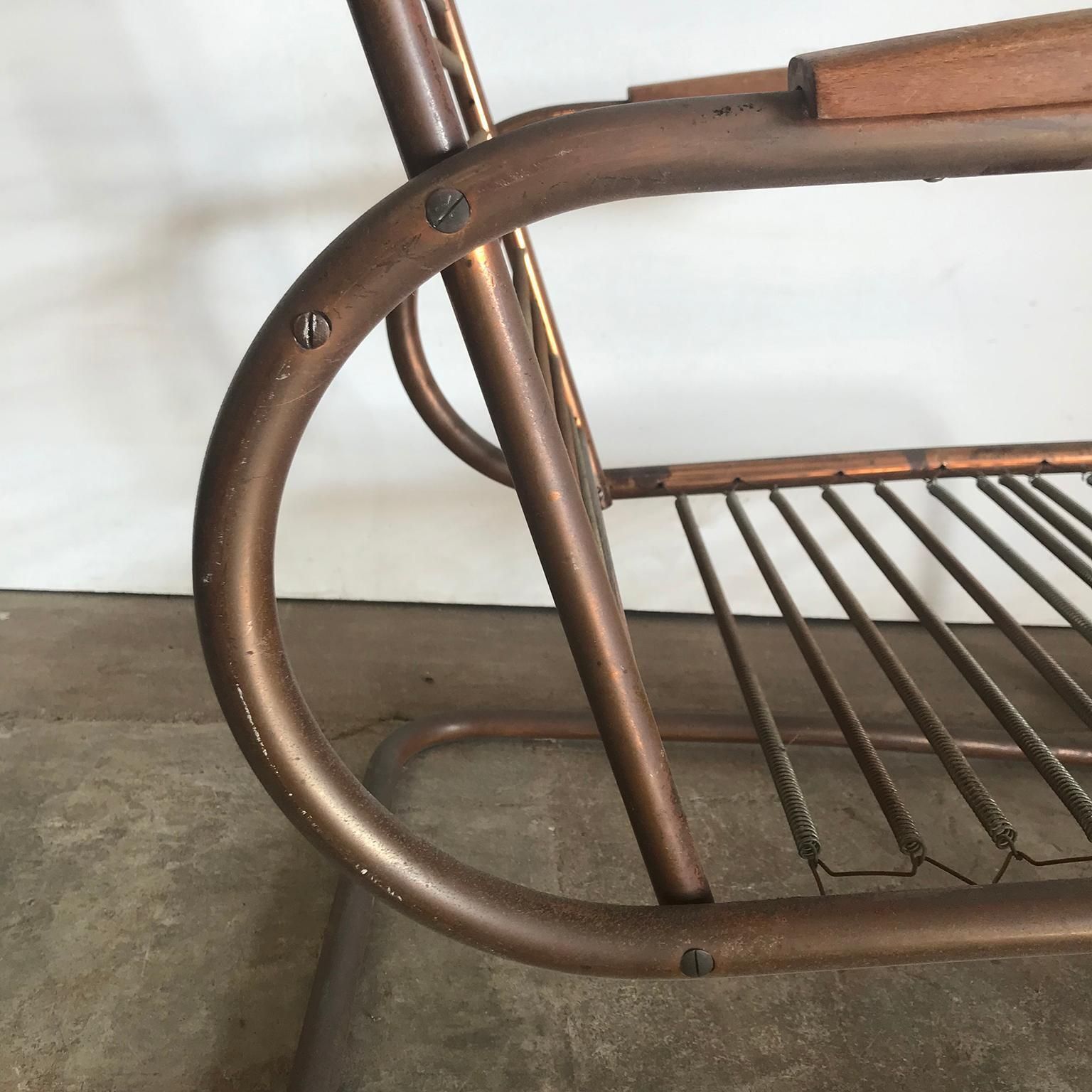 photo for sale 1930, Paul Schuitema For Fana Metaal, Red Copper Chair With Wooden Armrests