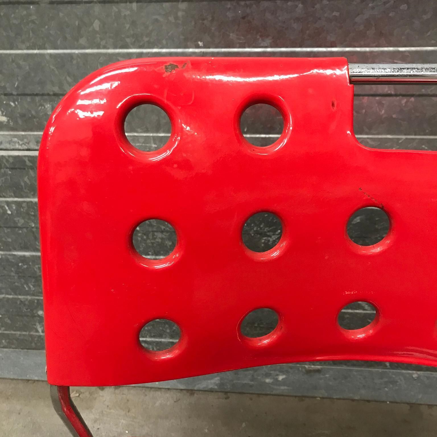 1971, Rodney Kinsman, For Bieffeplast, 2 Rare Red Omstak Stacking Chairs photo vinterior