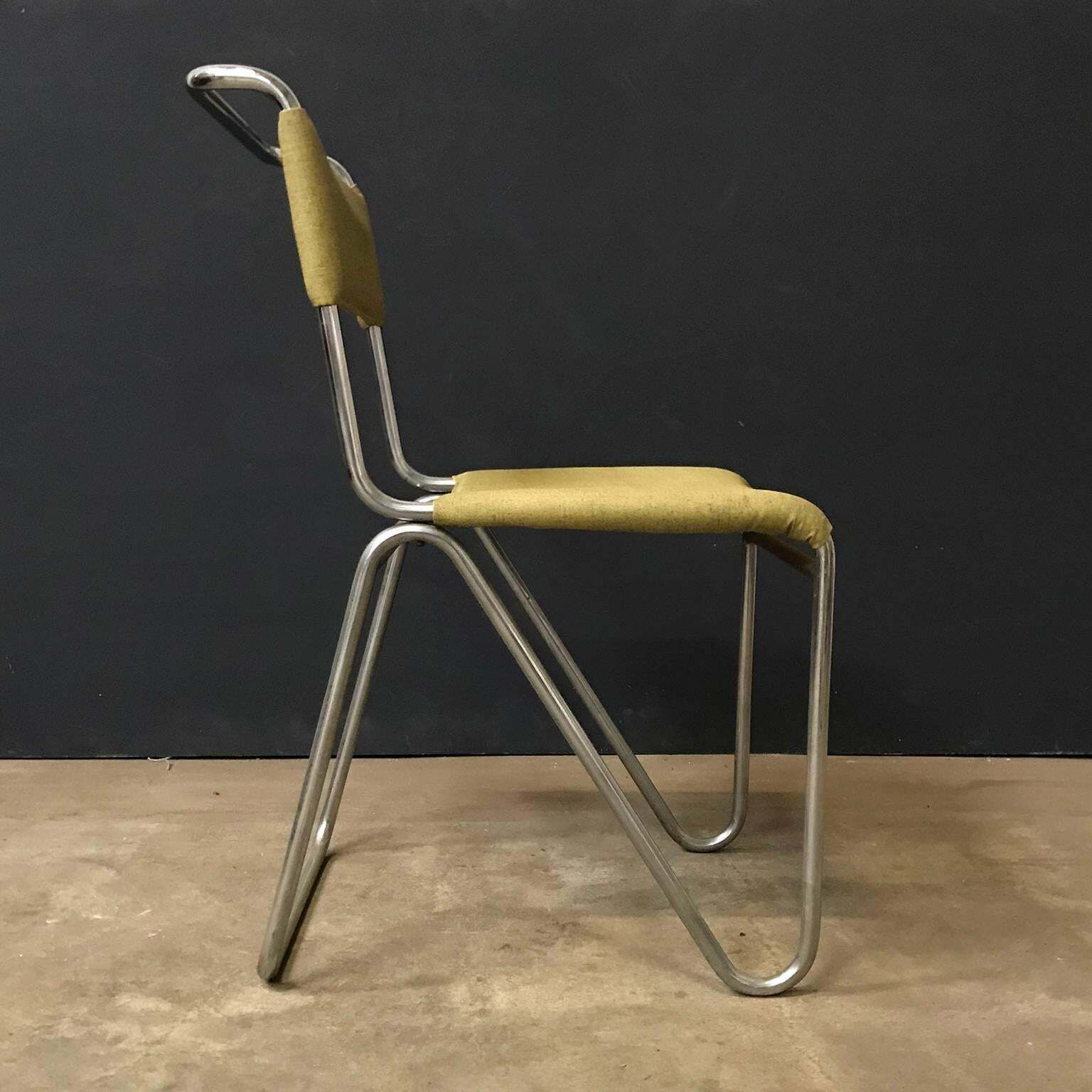 1927, W.H. Gispen For Gispen, Diagonal Chair 102 In Original Yellow Faux Leather photo furniture