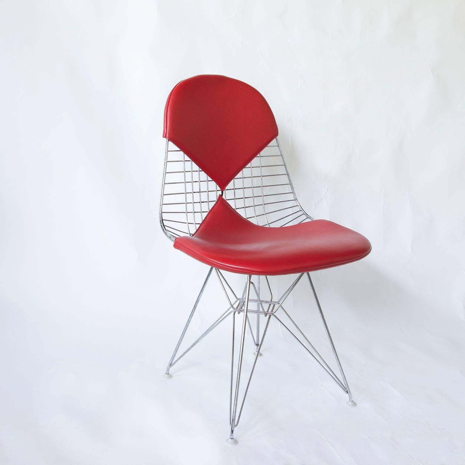 1950, Charles And Ray Eames, Set Of Four Dkr Chairs Red Leather Bikinis photo furniture