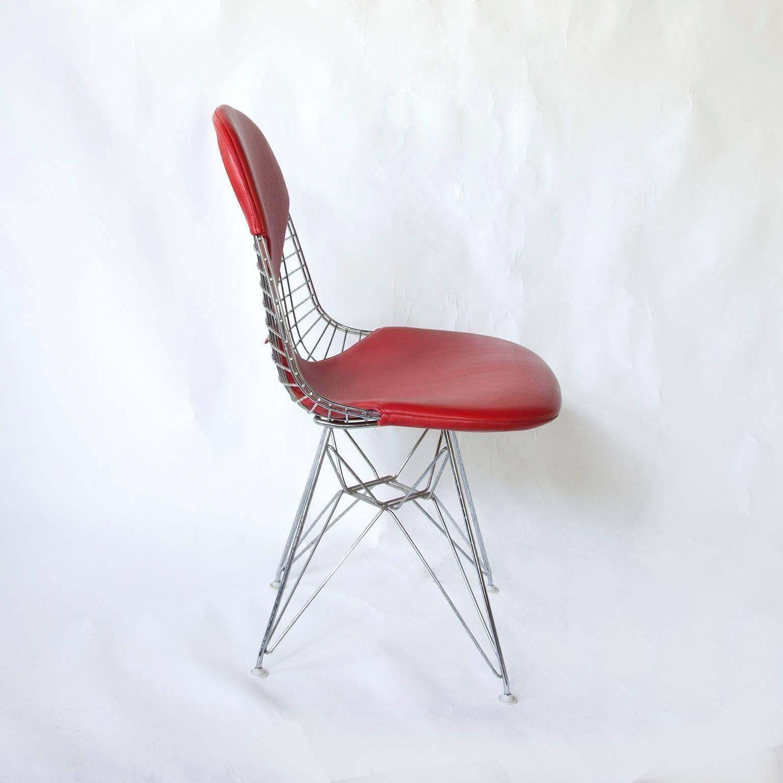 1950, Charles And Ray Eames, Set Of Four Dkr Chairs Red Leather Bikinis photo for sale