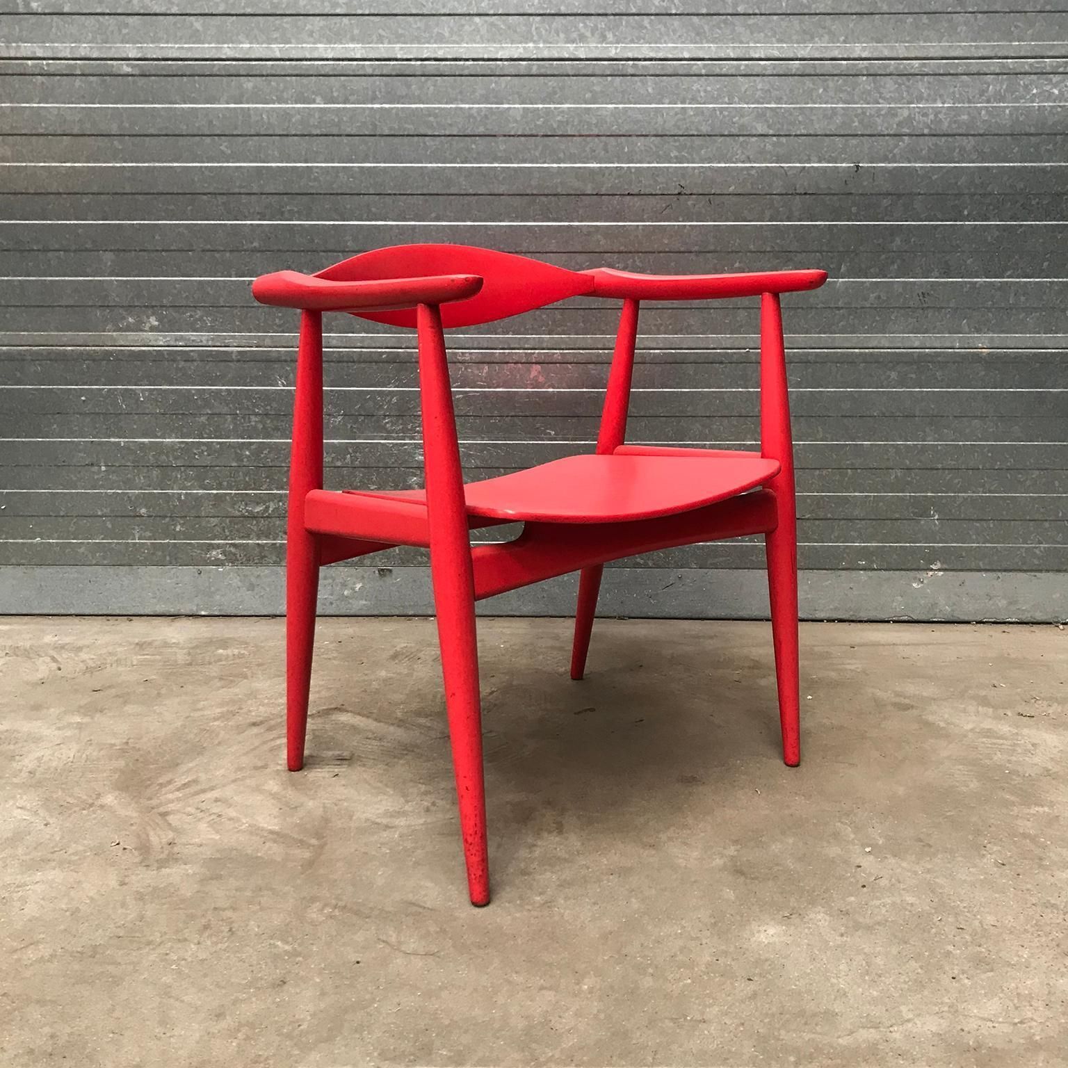 Very Rare Wegner Side Chair In Originally Red Painted Wood, Circa 1930 photo furniture